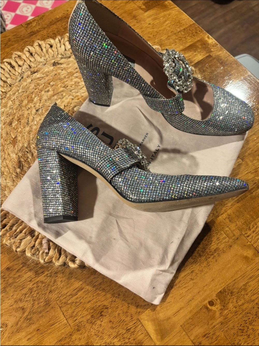 SJP by Sarah Jessica Parker Silver Crystal-Embellished Mary Jane Block Heels
